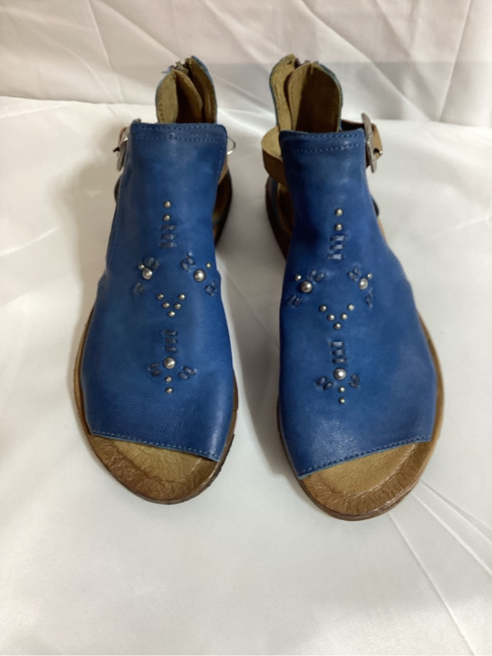 Miz Mooz Fifi Blue Stud-Embellished Leather Peep-Toe Sandals